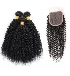 Brazilian Curly Hair 3 Bundles with Closure 4x4