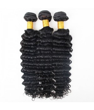 Brazilian Deep Wave Hair 3 Bundles with Closure 4x4