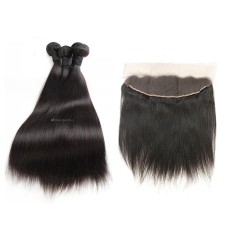 Brazilian Straight Hair 3 Bundles with Frontal Lace 13x4